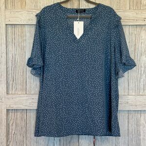 BloomChic polka dot blouse NWT sz 18/20 with flowy ruffle sleeve.